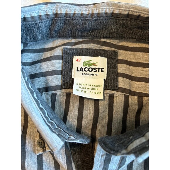 Lacoste mens Grey and Black Striped Button Down Shirt - Picture 5 of 8